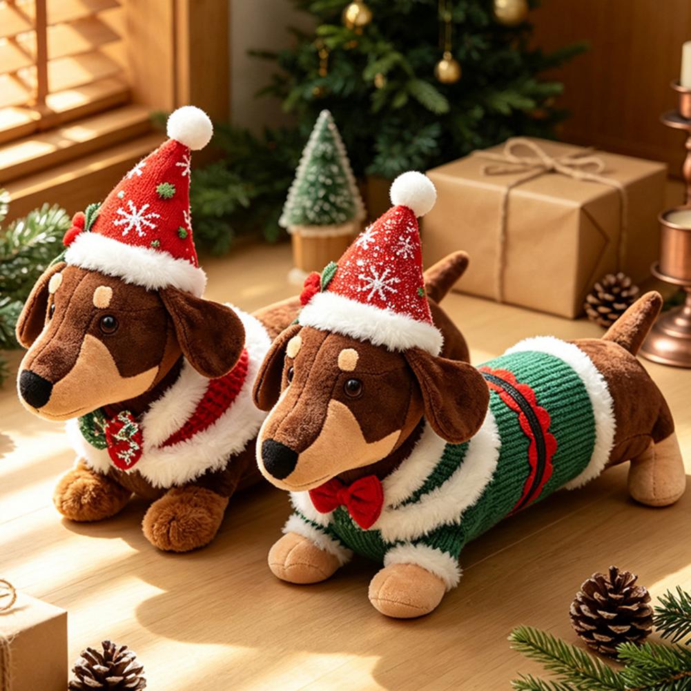 Santa Hat Plush - Boneka Dachshund Natal, Dekorasi Natal, Boneka