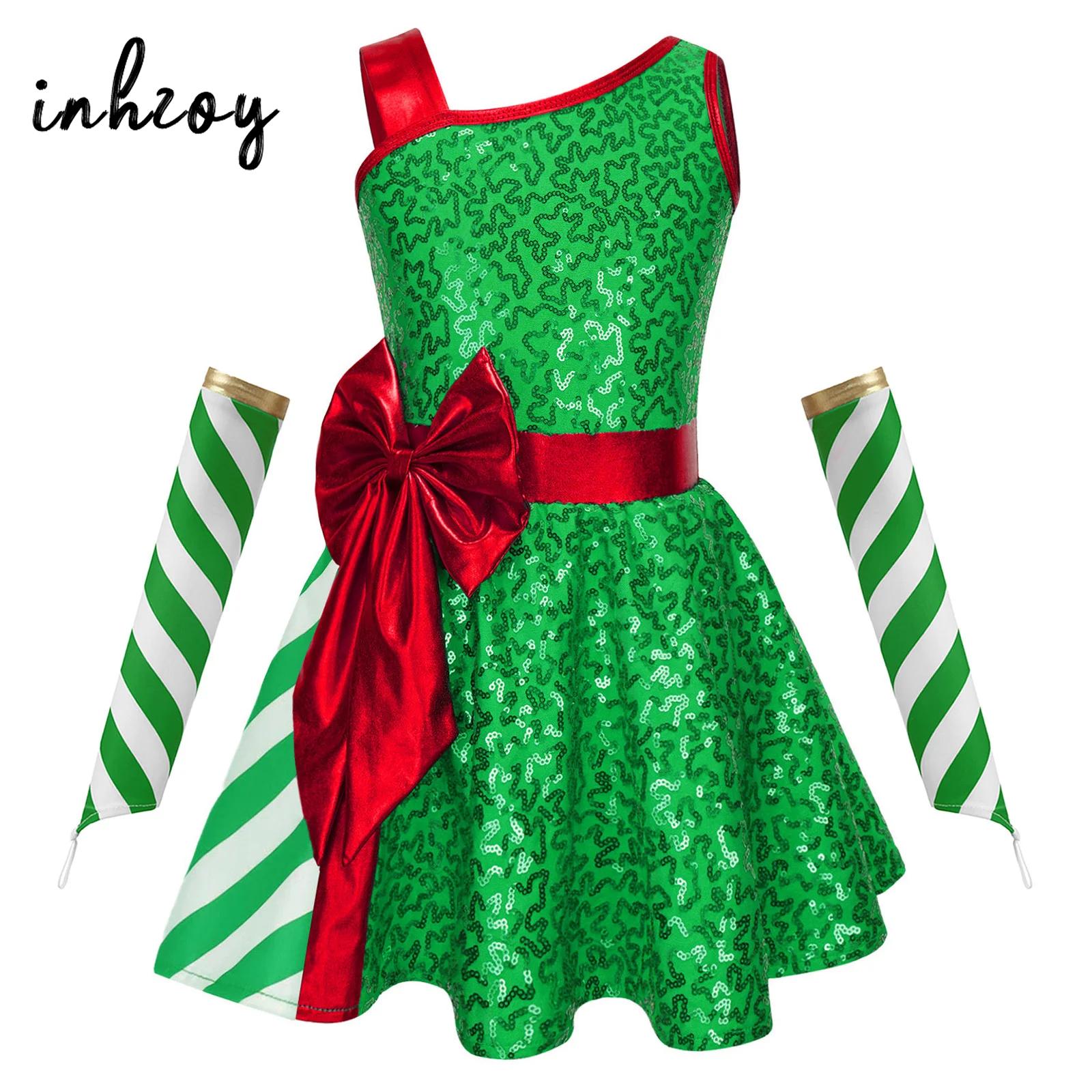 Elf Costume Christmas - Gaun Leotard Natal Anak Perempuan dengan