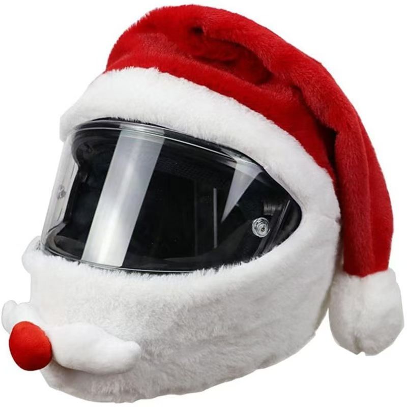 Santa Hat Plush - Penutup Helm Sepeda Motor Berbahan Plush