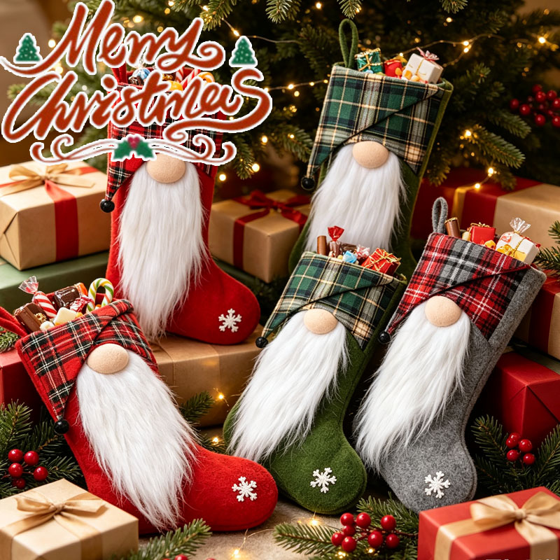 Christmas Stocking Hanging - 1-4PCS Tas Hadiah Natal untuk Anak-anak